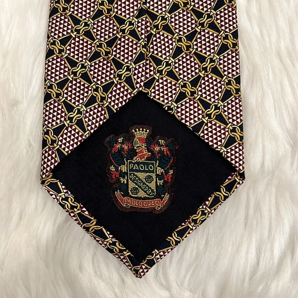 Vintage Paolo Gucci Silk Classic Blue Red White Gold Tie